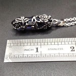 925 Silver Necklace W/ Purple Amythest Crytsal Floral Anniversary Birthday Gift